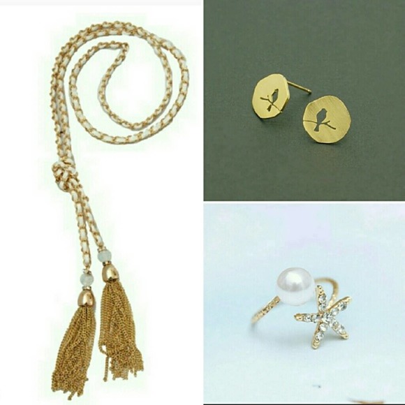 WHITE AND GOLD FAUX SUEDE TASSEL NECKLACE - Picture 2 of 2